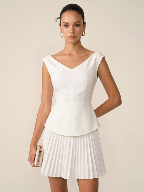 Sleeveless V Neck Pleated Mini Dress