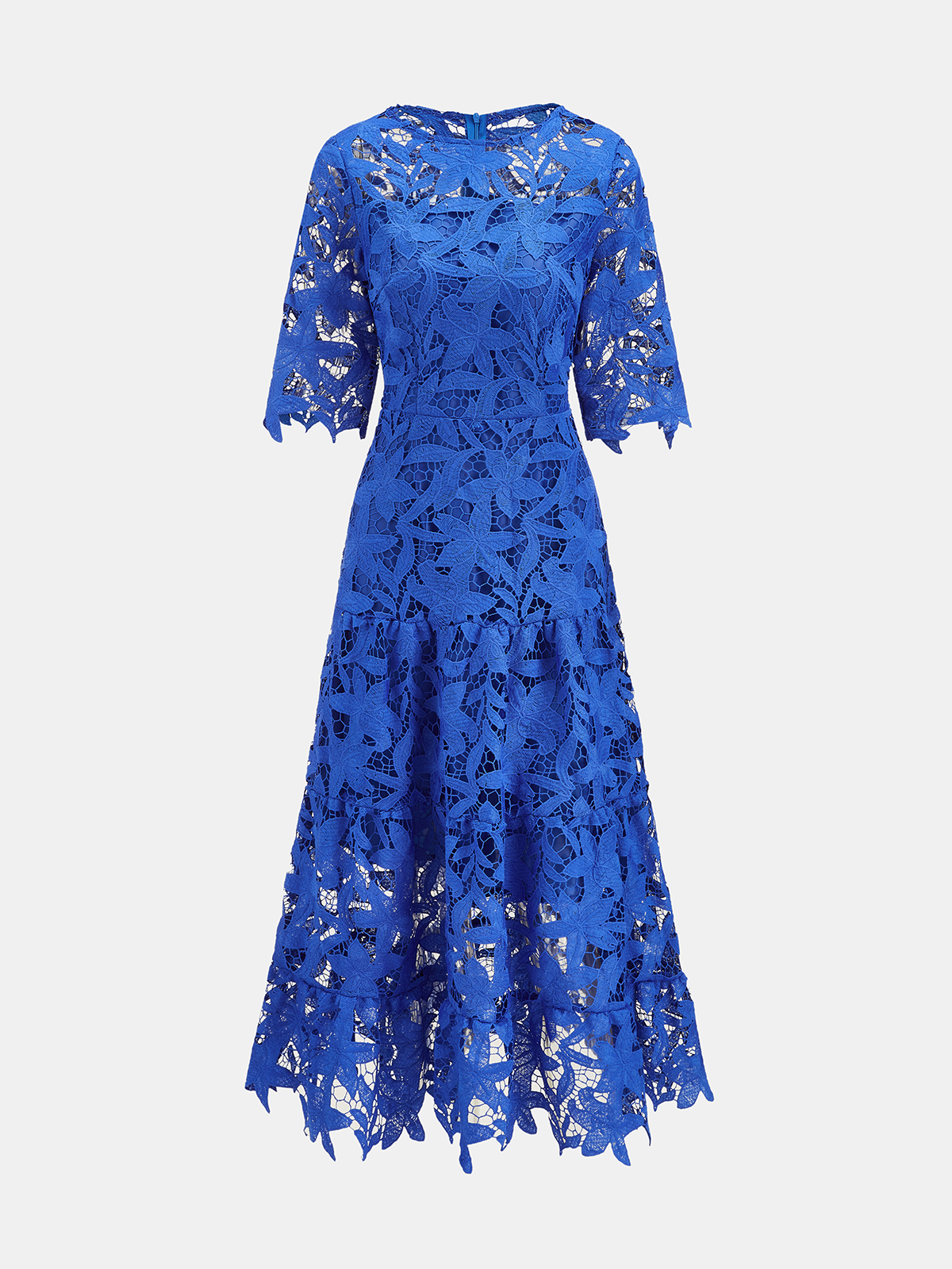 Guipure Lace Elbow Sleeve Midi Dress