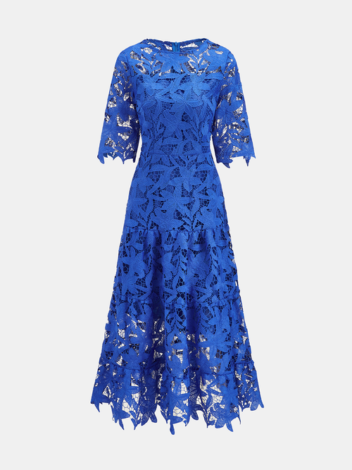 Guipure Lace Elbow Sleeve Midi Dress