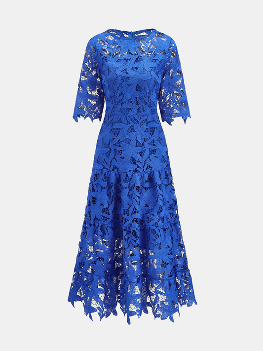 Guipure Lace Elbow Sleeve Midi Dress