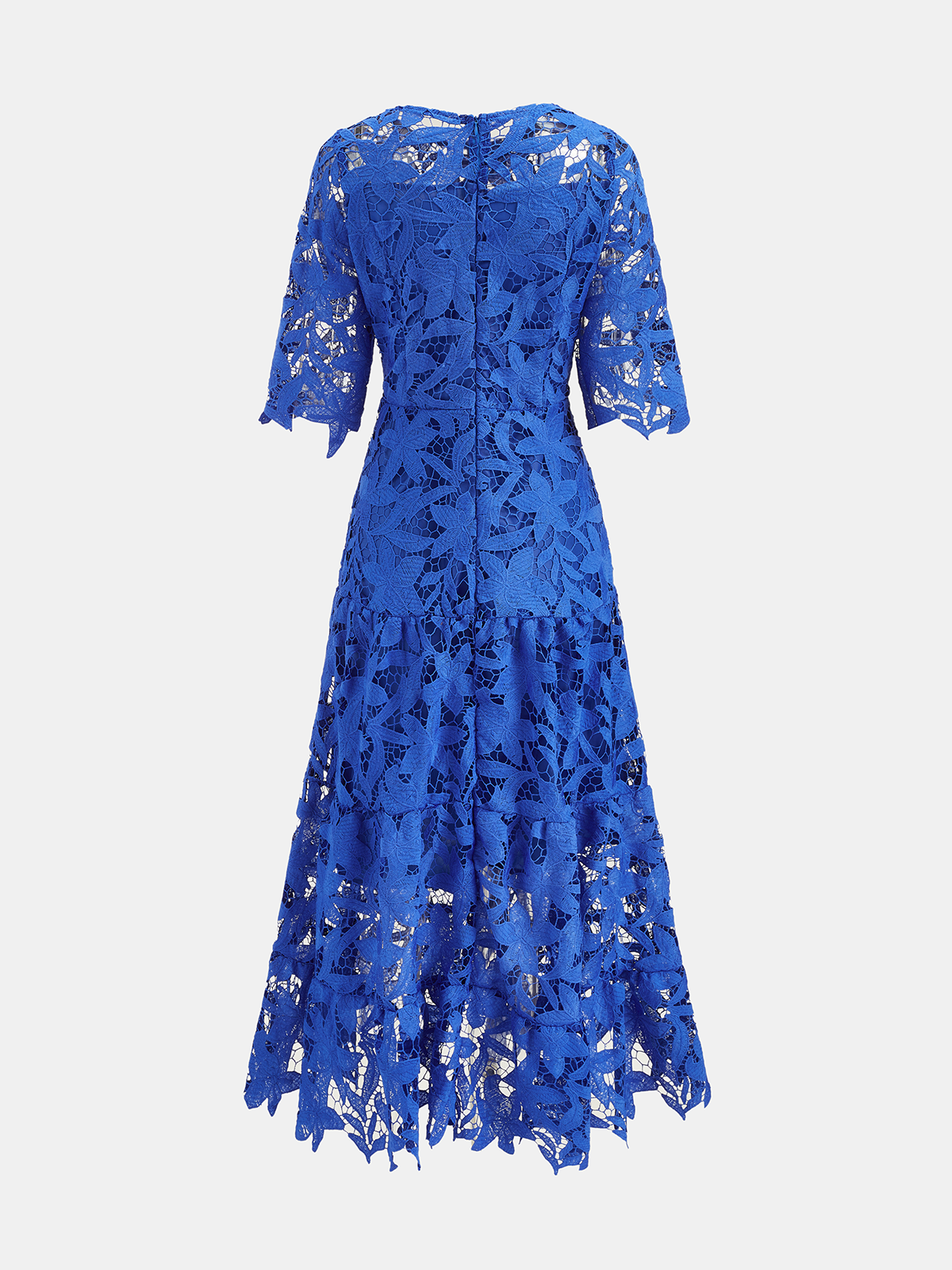 Guipure Lace Elbow Sleeve Midi Dress