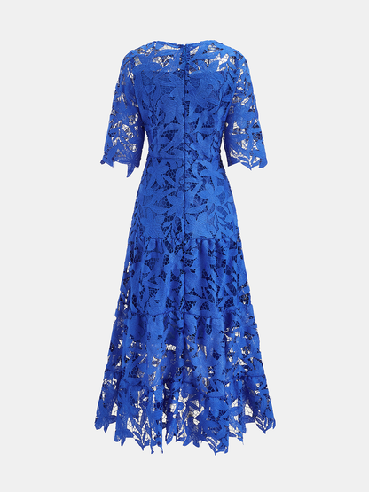 Guipure Lace Elbow Sleeve Midi Dress