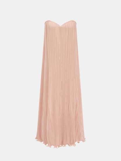 Strapless Pleated Maxi Dress