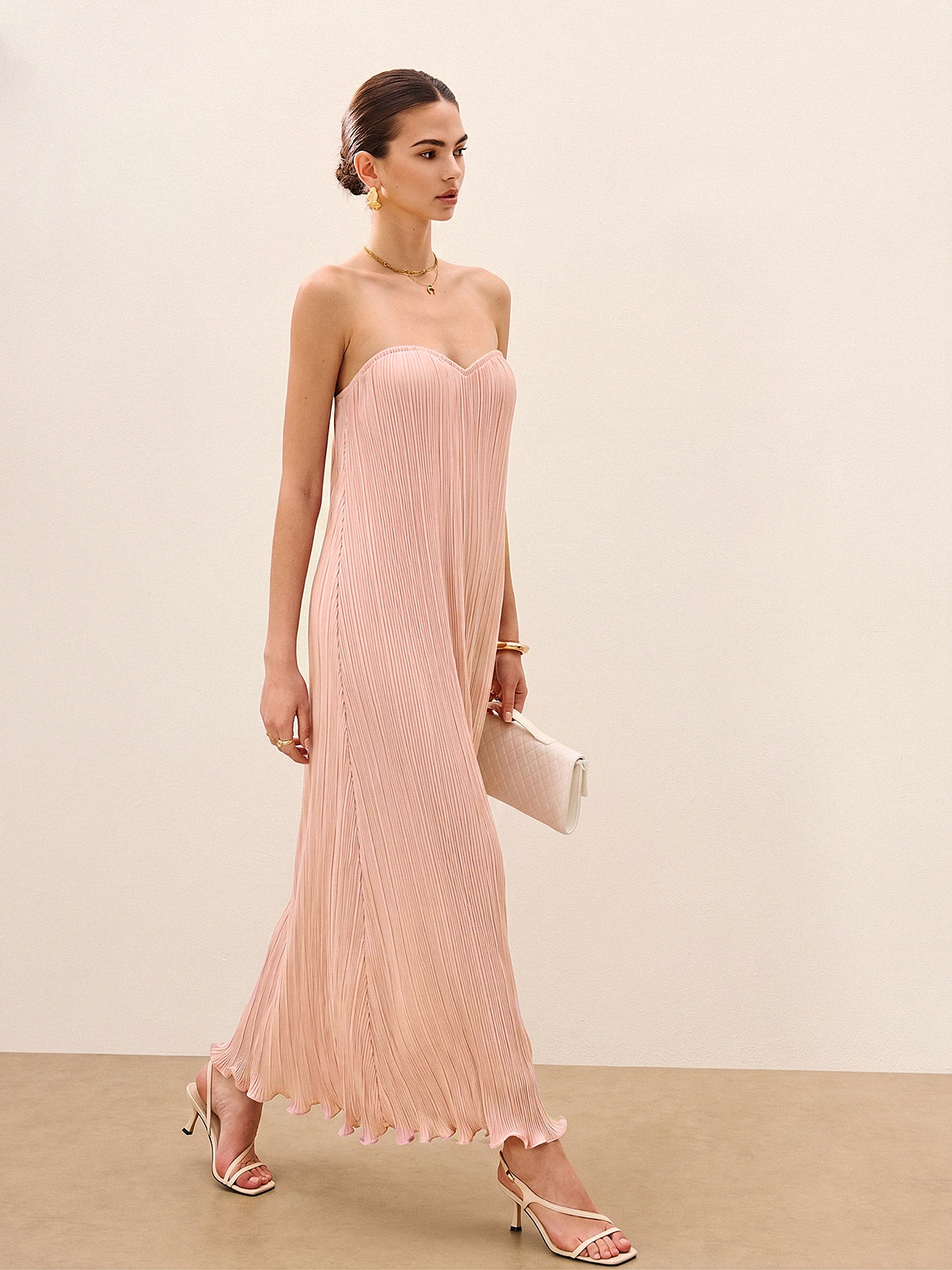 Strapless Pleated Maxi Dress