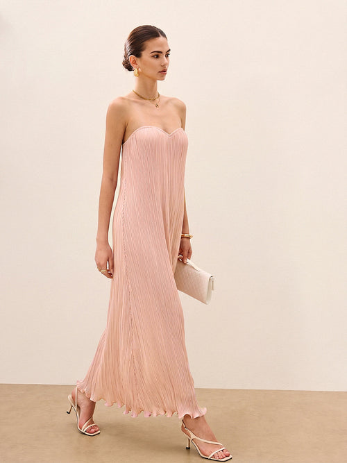 Strapless Pleated Maxi Dress
