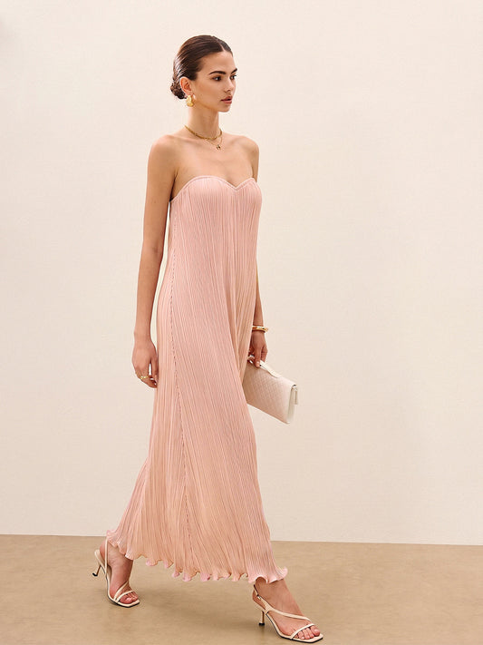 Strapless Pleated Maxi Dress