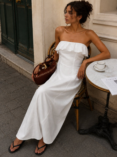 Detachable Straps Ruffled Trim Cotton Midi Dress