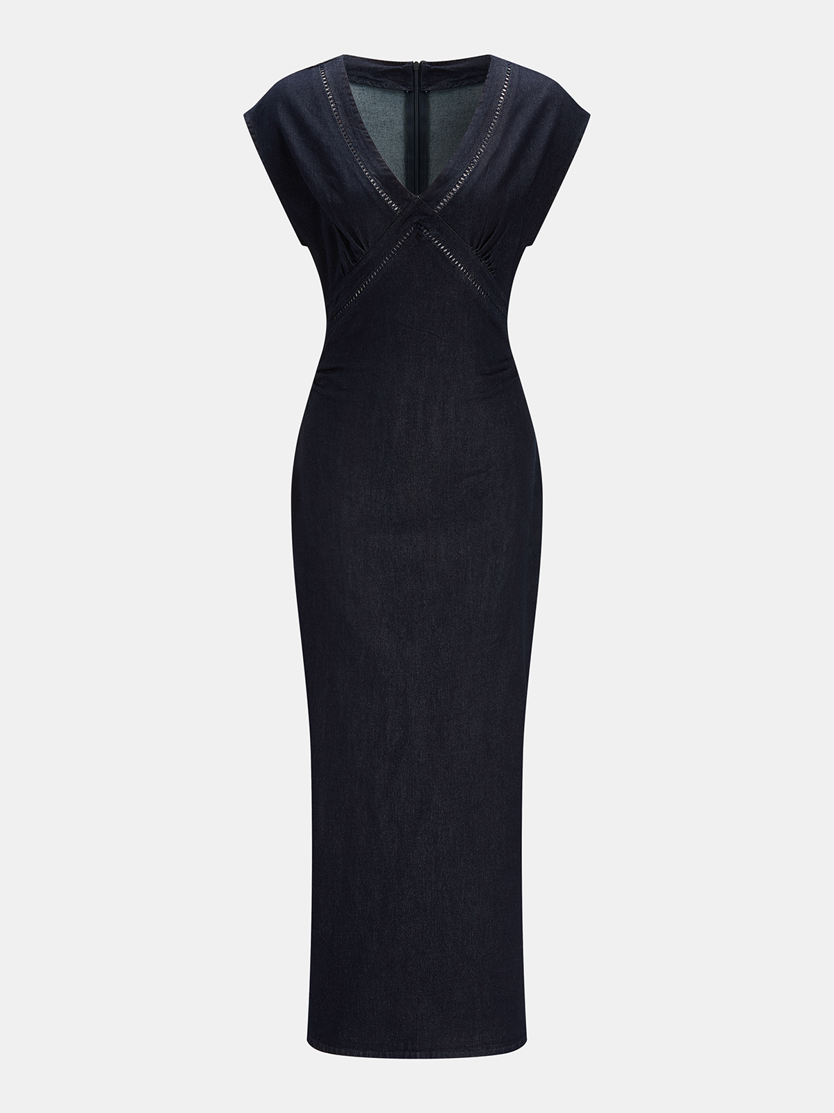 V Neck Bodycon Denim Midi Dress