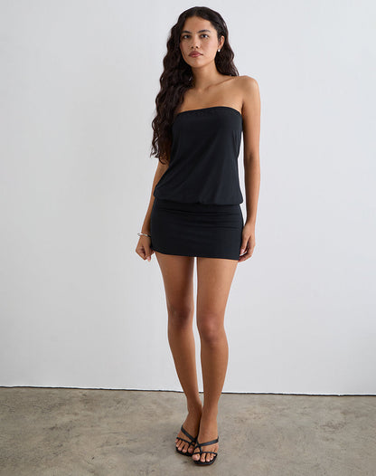 Belia Cinched Waist Mini Dress in Black