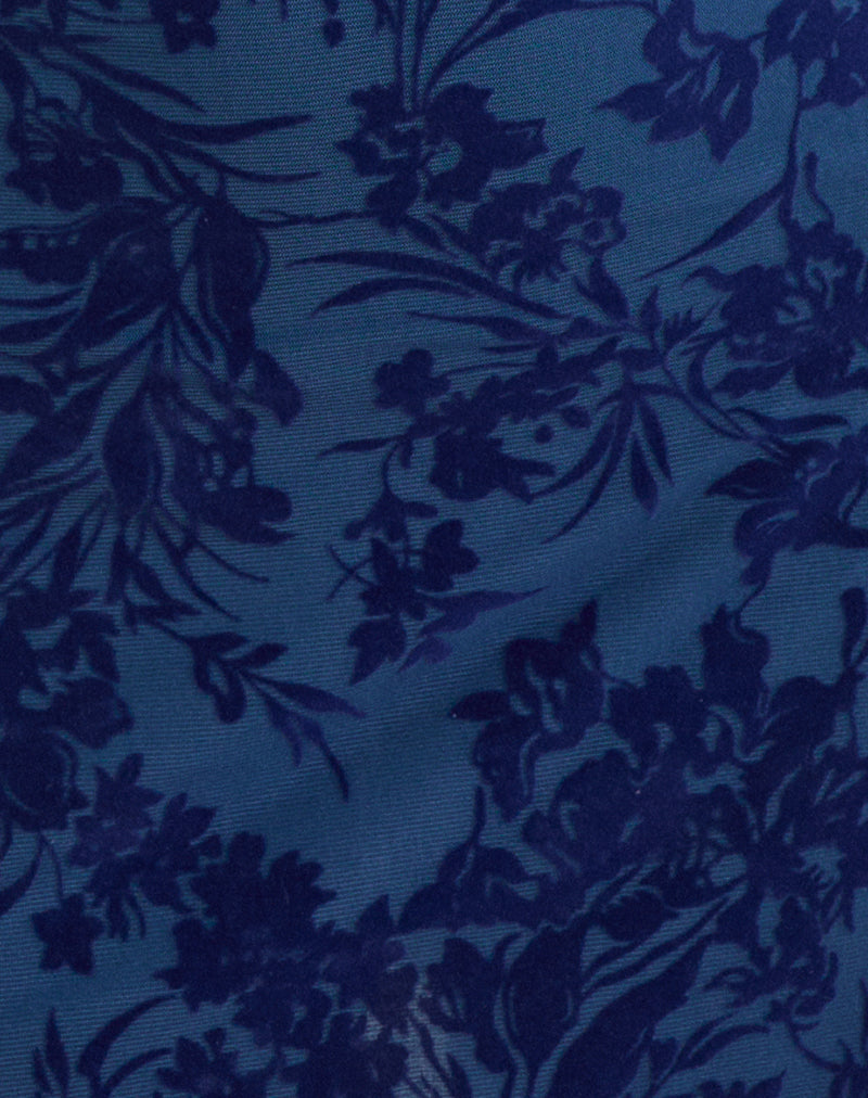 Bindara Mini Dress in Navy with Midnight Leaf Flock