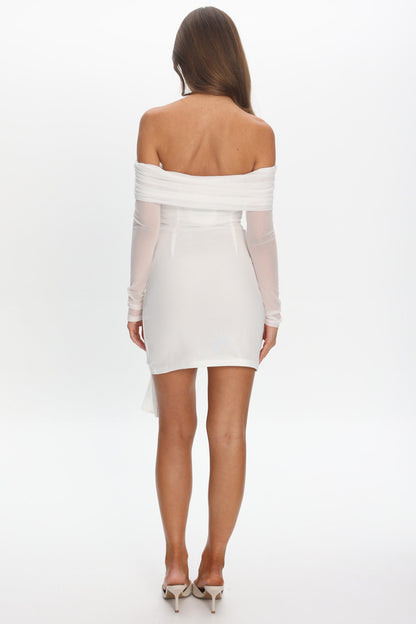 Dangerous Off Shoulder Waist Tie Mini Dress White