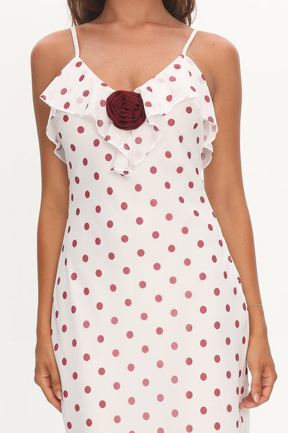 Bellissa Ruffle Bust Maxi Dress Polka Dot Red
