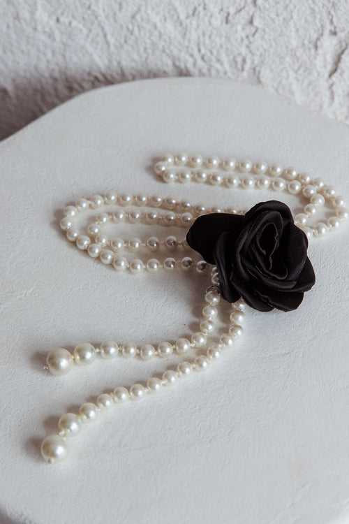 Coco Rose Accent Pearl Belt Black