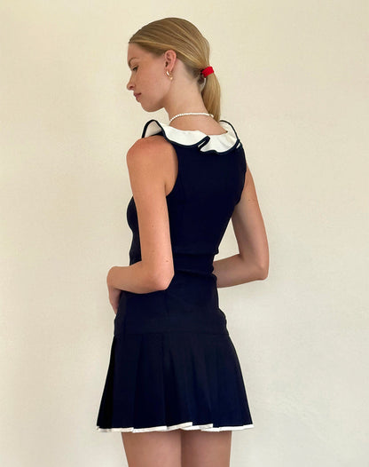 Busari Frill Neck Mini Dress in Navy
