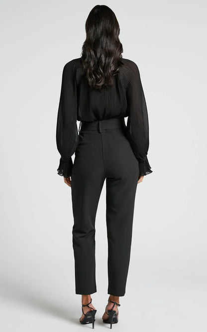 Milica Trousers - Belted High Waisted Trousers in Black