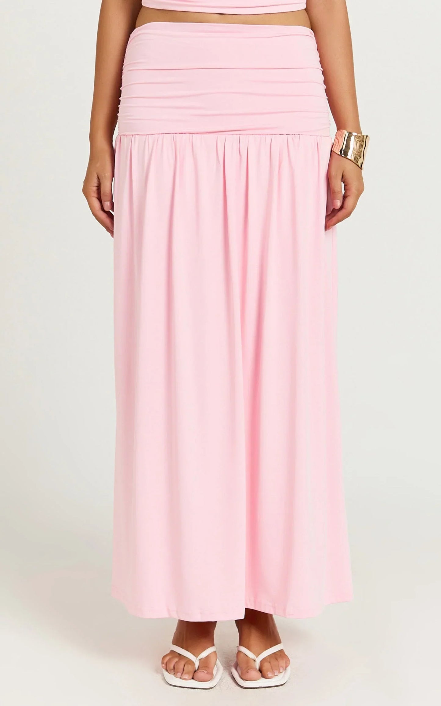 Nancy Maxi Skirt - Gathered Waist Skirt in Pink