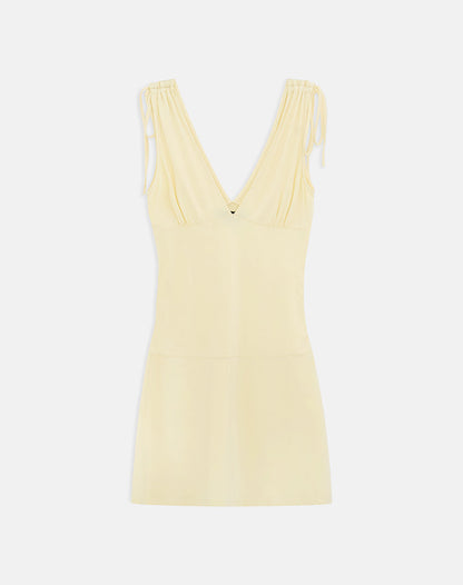 Carmila Gathered Mini Dress in Jersey Lemon