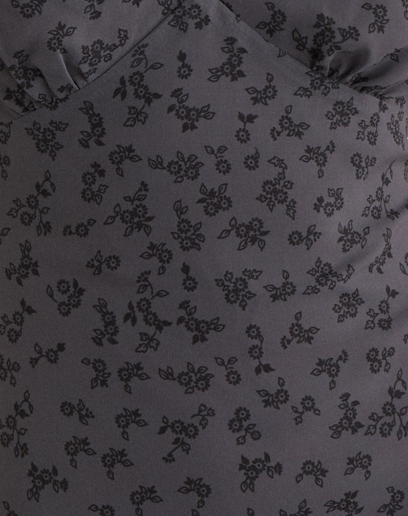 Carmila Gathered Mini Dress in Minimal Flower Dark Grey