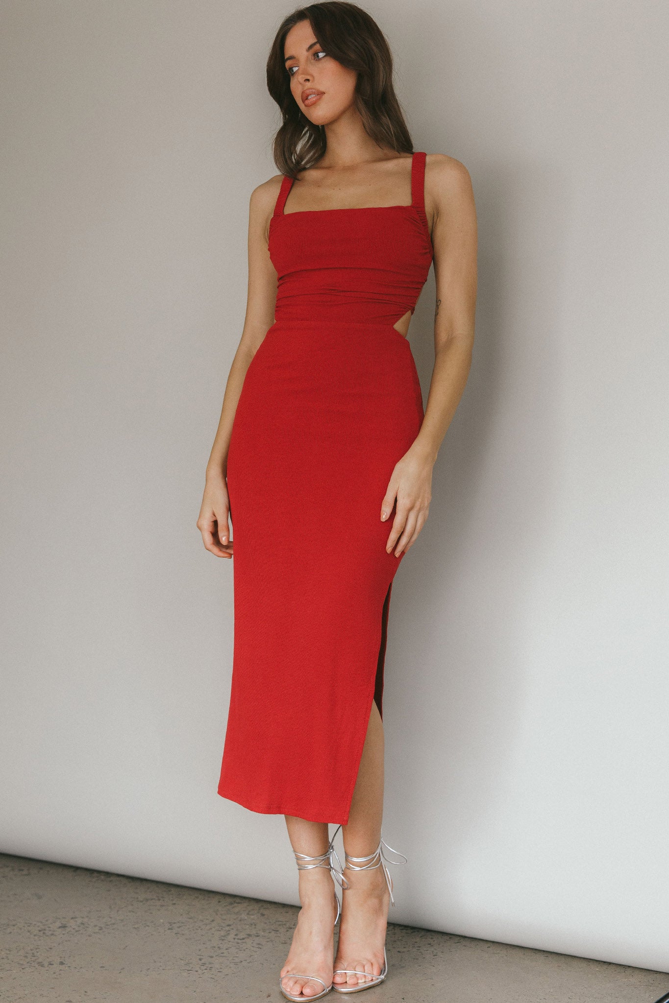Dream Crush Lace-Up Back Side Split Midi Dress Wine