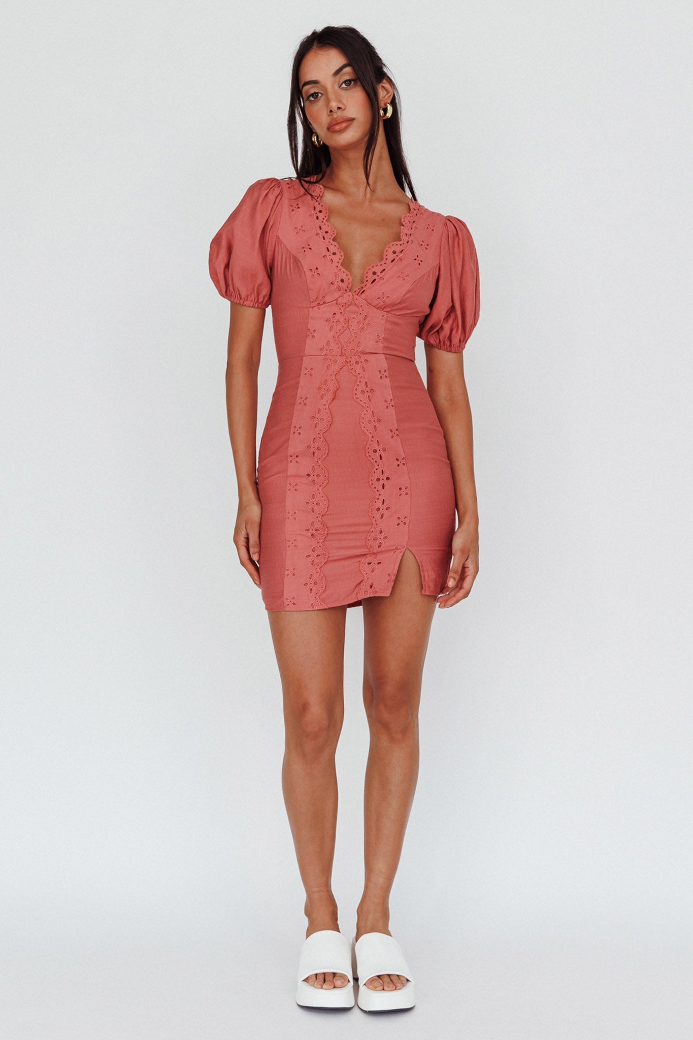 Aylina Scalloped Lace Mini Dress Rose