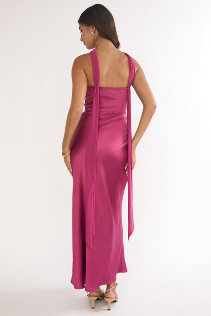 Lior Detachable Shoulder Maxi Dress Burgundy