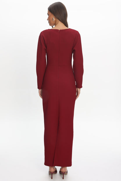 Briona Long Sleeve Buckle Maxi Dress Burgundy