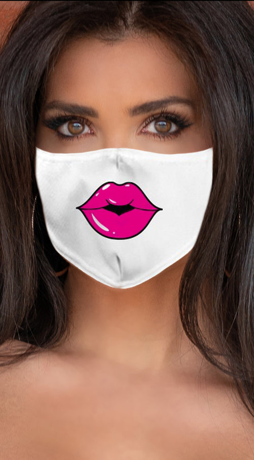 Lips Hot Pink White Women's Reusable Face Mask