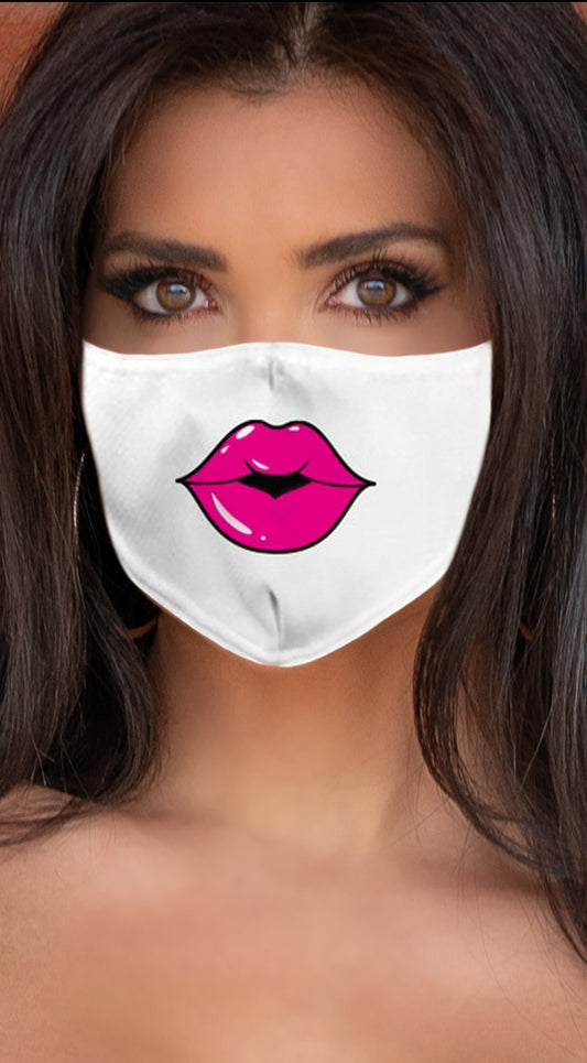 Lips Hot Pink White Women's Reusable Face Mask