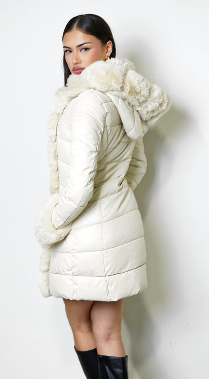 Glacier PU Puffer Fur Jacket - Cream