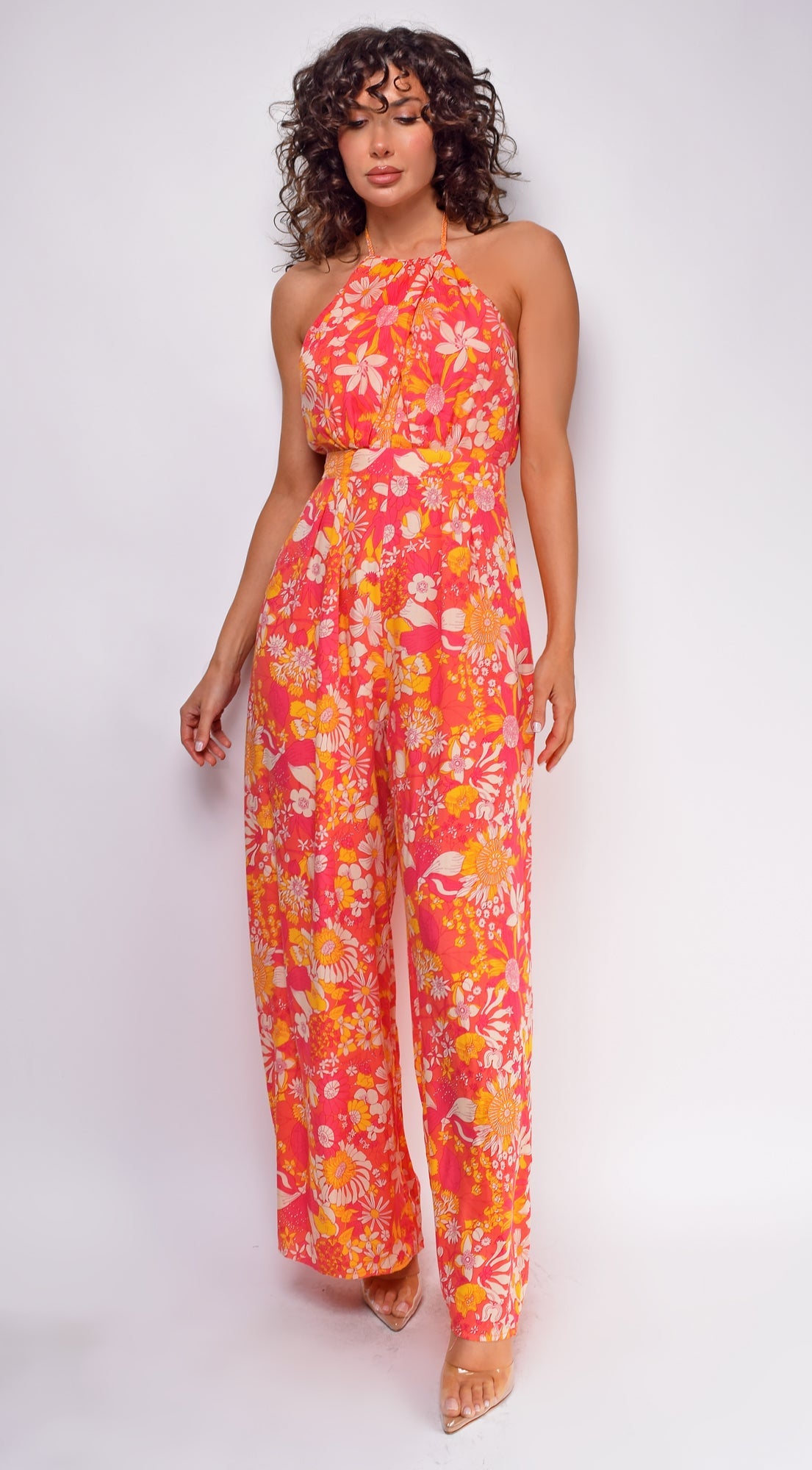 Jazz Orange Pink Multi Floral Print Jumpsuit