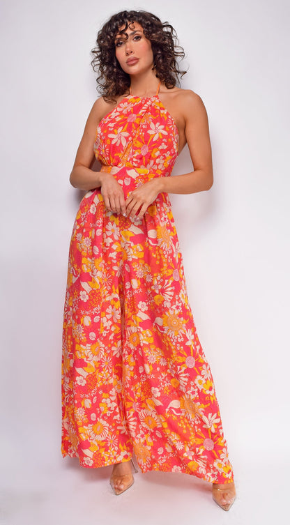 Jazz Orange Pink Multi Floral Print Jumpsuit