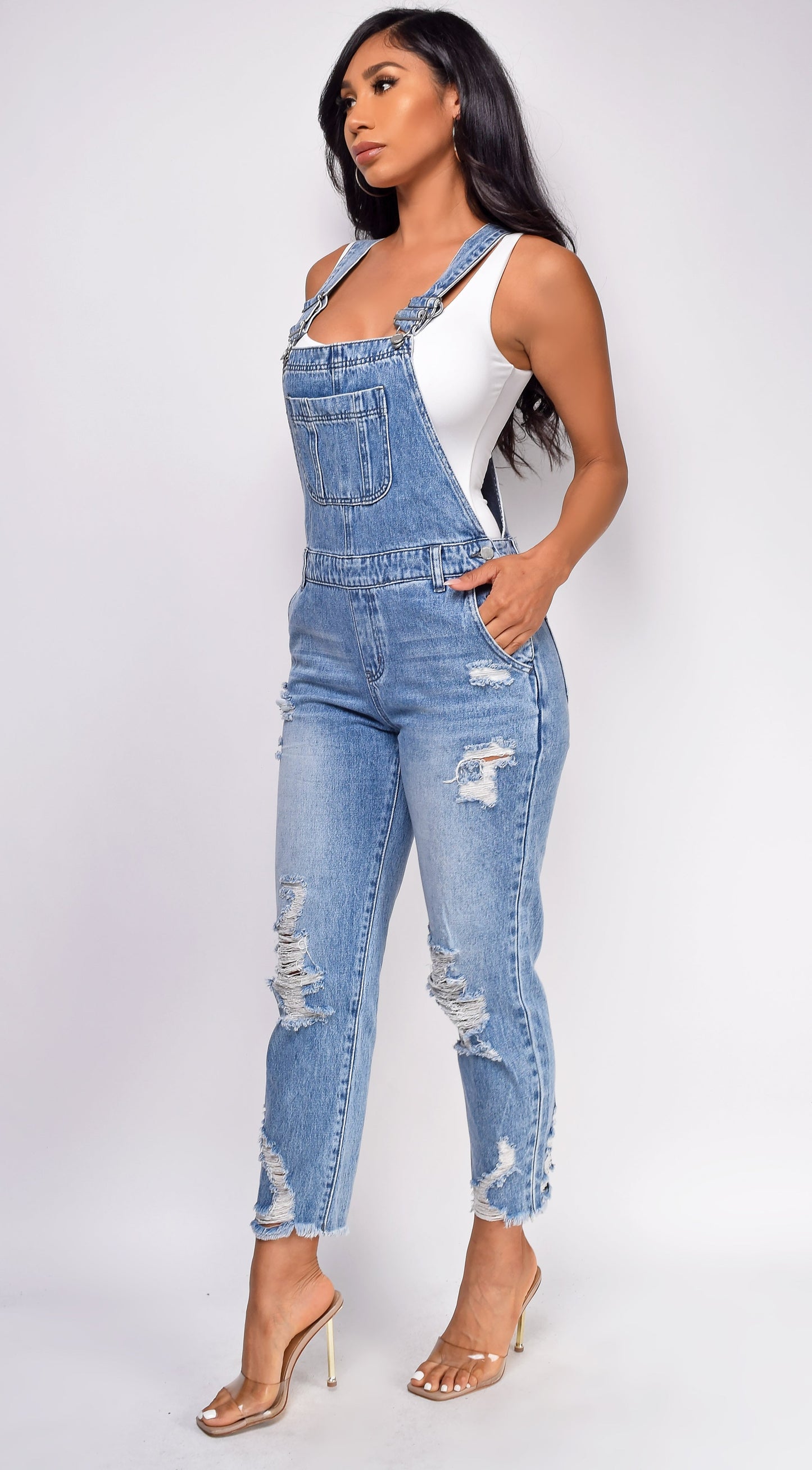 Karina Blue Medium Wash Denim Overalls
