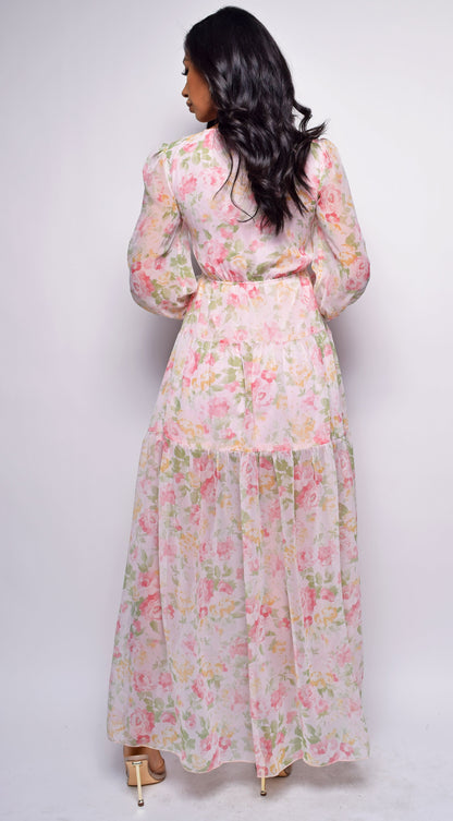 Spain Pink Multi Floral Print Maxi Dress
