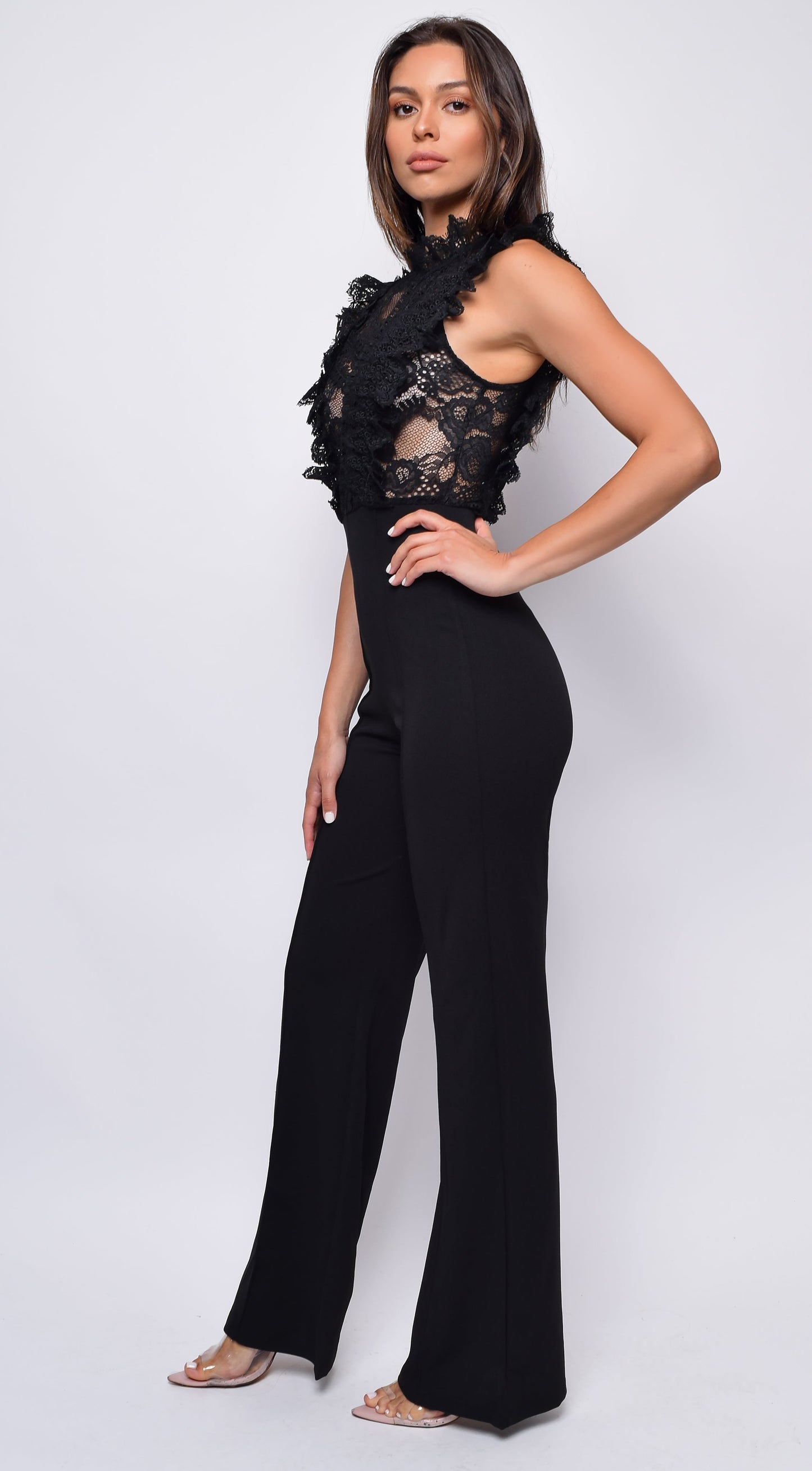 Vanna Crochet Flared leg Jumpsuit - Black