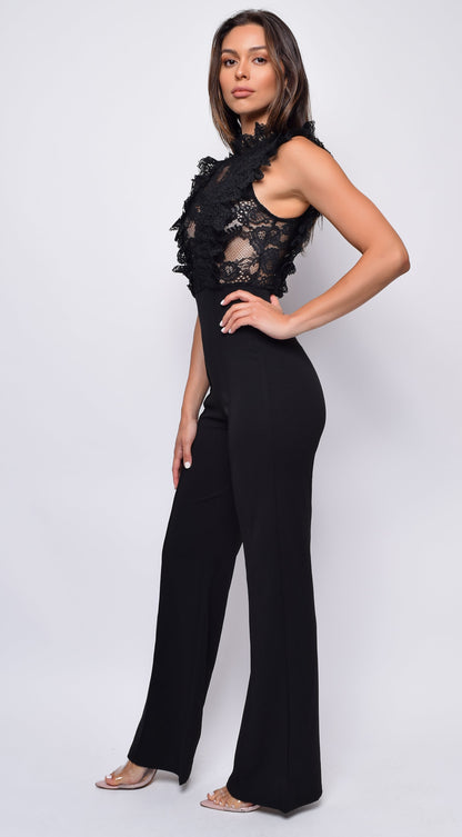 Vanna Crochet Flared leg Jumpsuit - Black