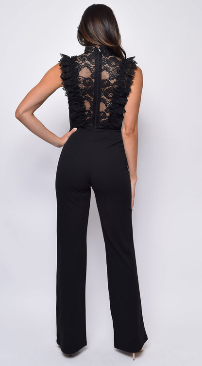 Vanna Crochet Flared leg Jumpsuit - Black