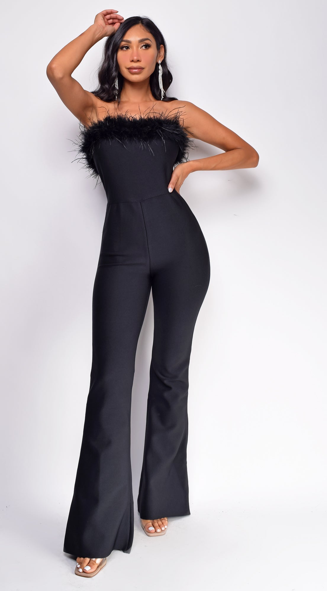 Xoey Feather Detail Bandage Jumpsuit - Black