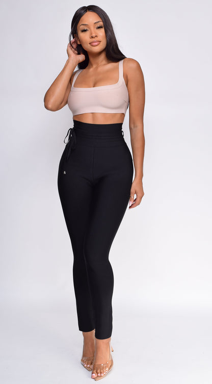 Hara Black High Waist Belted Bandage Pants