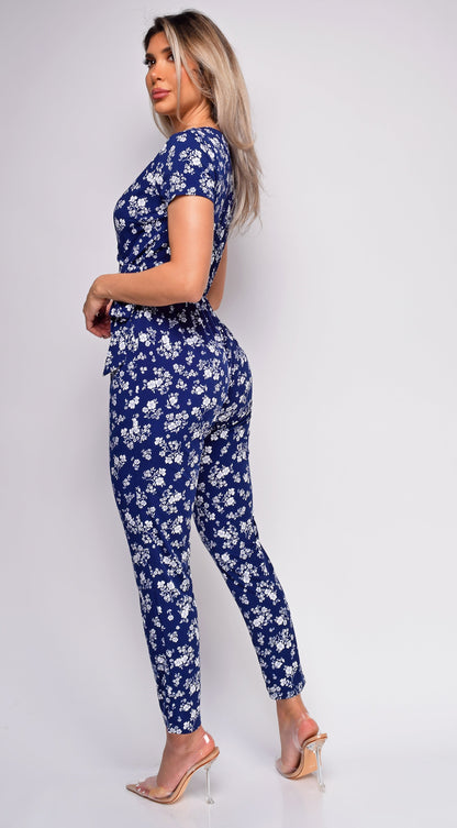 Konrad Blue Floral Print Jumpsuit