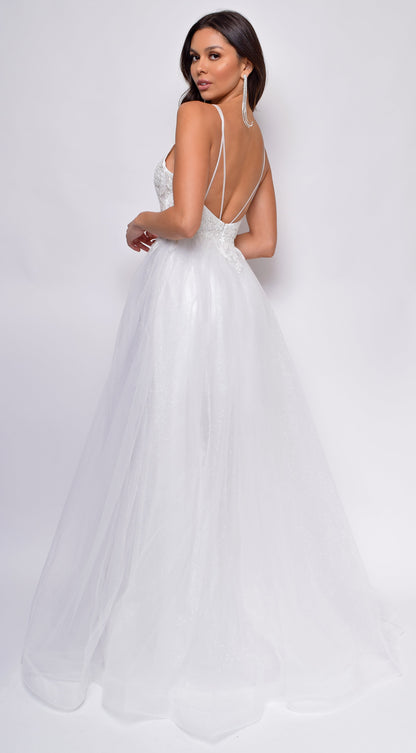 Brighton Off-White A-Line Layered Tulle Beaded Applique Bridal Gown