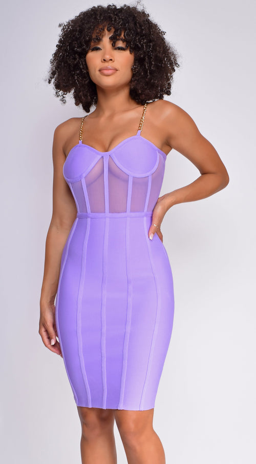 Lorelei Purple Bandage Bustier Mesh Midi dress