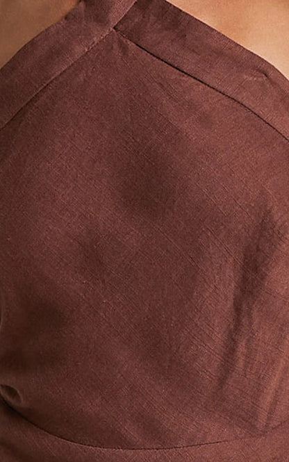 Maelynn Midi Dress - Linen Twist Halter Neck Low Back Slip Dress in Chocolate