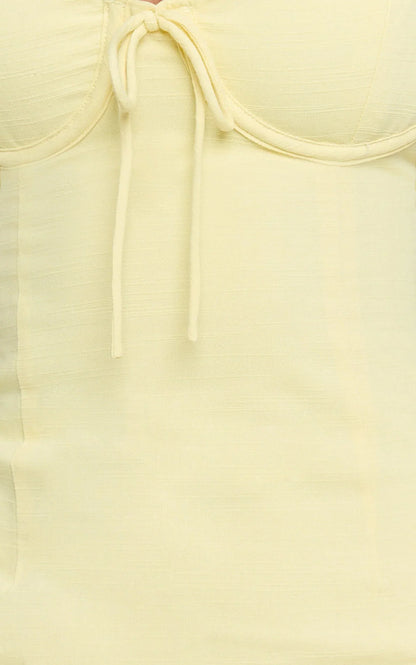 Mikayla Mini Linen Blend Dress - Sweetheart Ruched Bust Fitted Dress in Lemon
