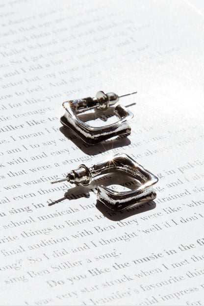 Maddox Small Square Hoop Earrings Silver