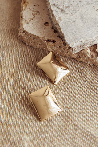 Hendrix Rectangle Cabochon Earrings Gold