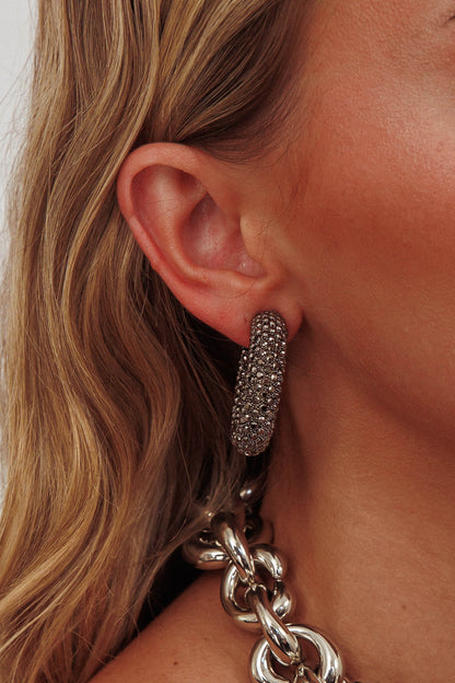 Gigi Semi Hoop Earrings Black Diamante