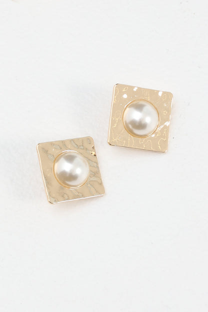 Vanessa Square Hammered Earrings Gold/Pearl
