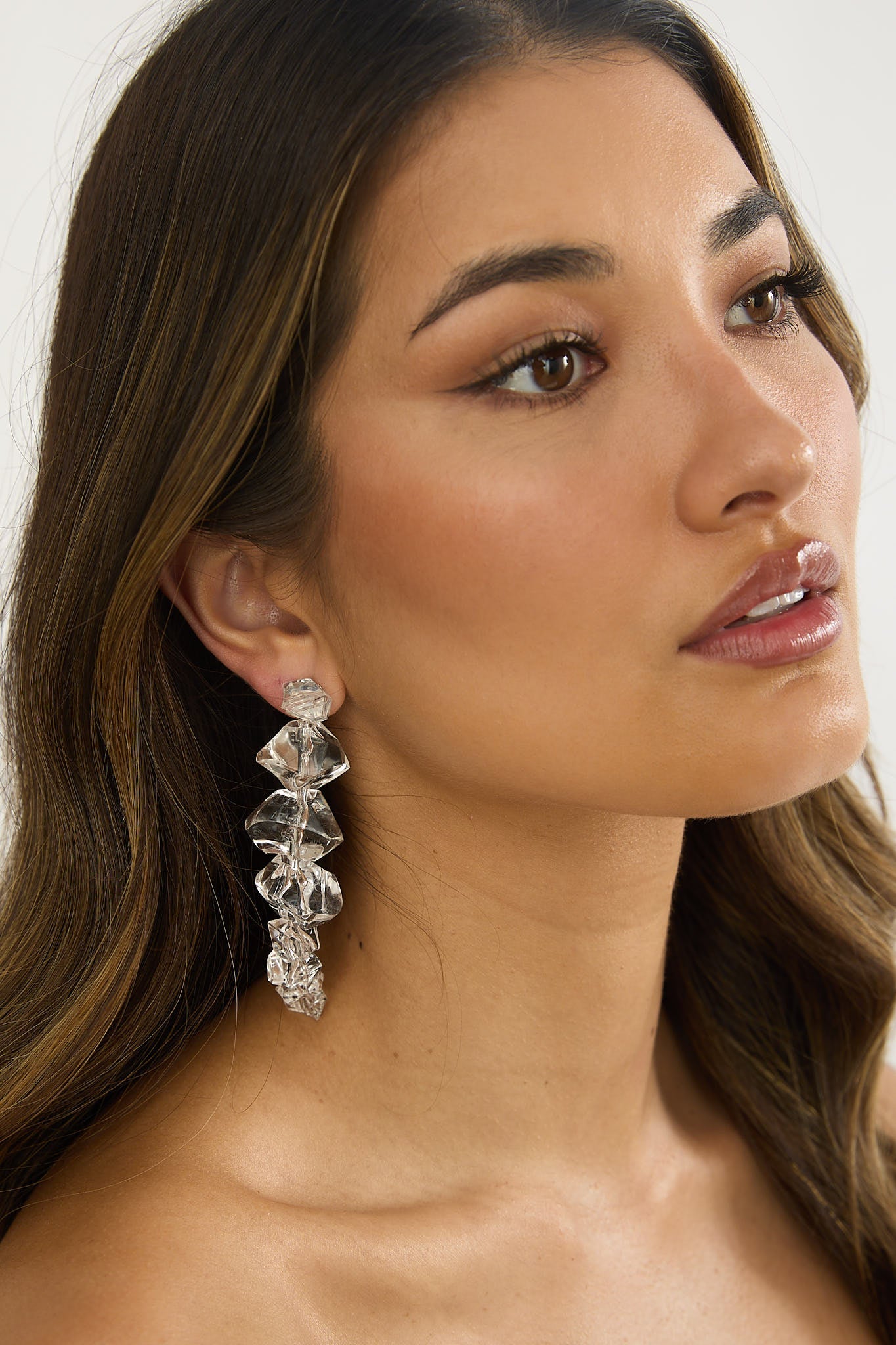 Venusa Irregular Bead Drop Earrings Clear