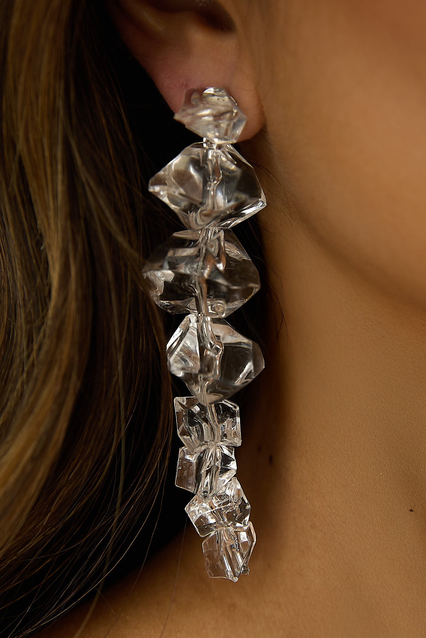 Venusa Irregular Bead Drop Earrings Clear