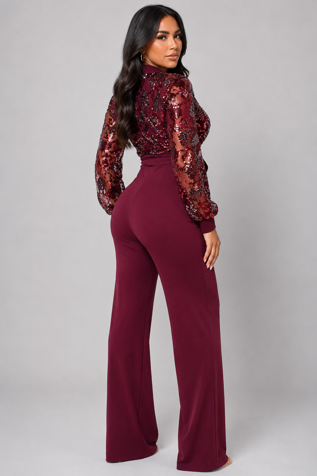 Eve Wine Red Sequin Jumpsuit